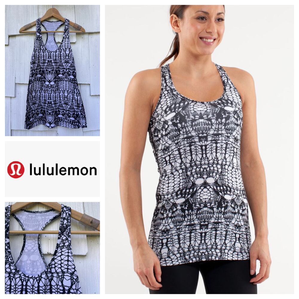 Lululemon Cool‎ Racerback White Black Glacier Lace S/M